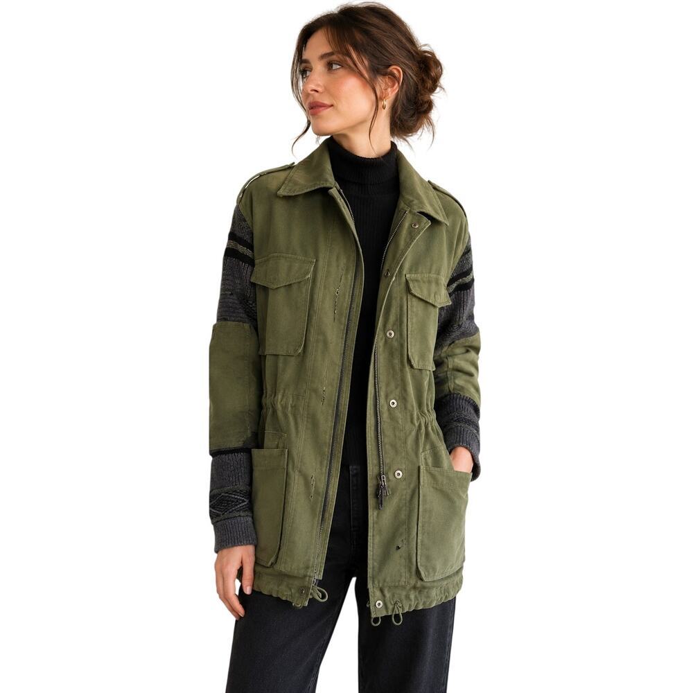 VTG 3.1 Phillip Lim Knit Back Anorak Jacket Merino Wool Knit Mixed Media XS Boho